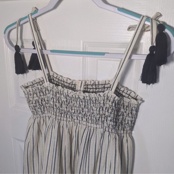 NWT Maurices Tank Top Linen Blend Stripe Babydoll S Small Smocked Button Tassel - Picture 7 of 9